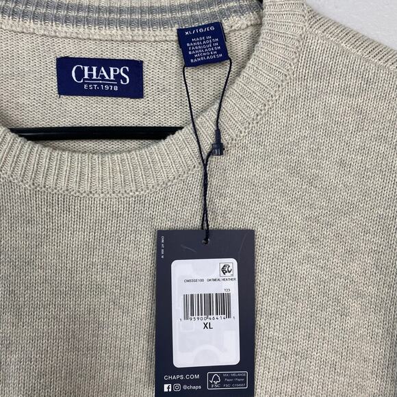 Chaps Men's‎ Original Crewneck Solid Sweater Oatmeal Sweater Cream Size XL - Picture 4 of 6